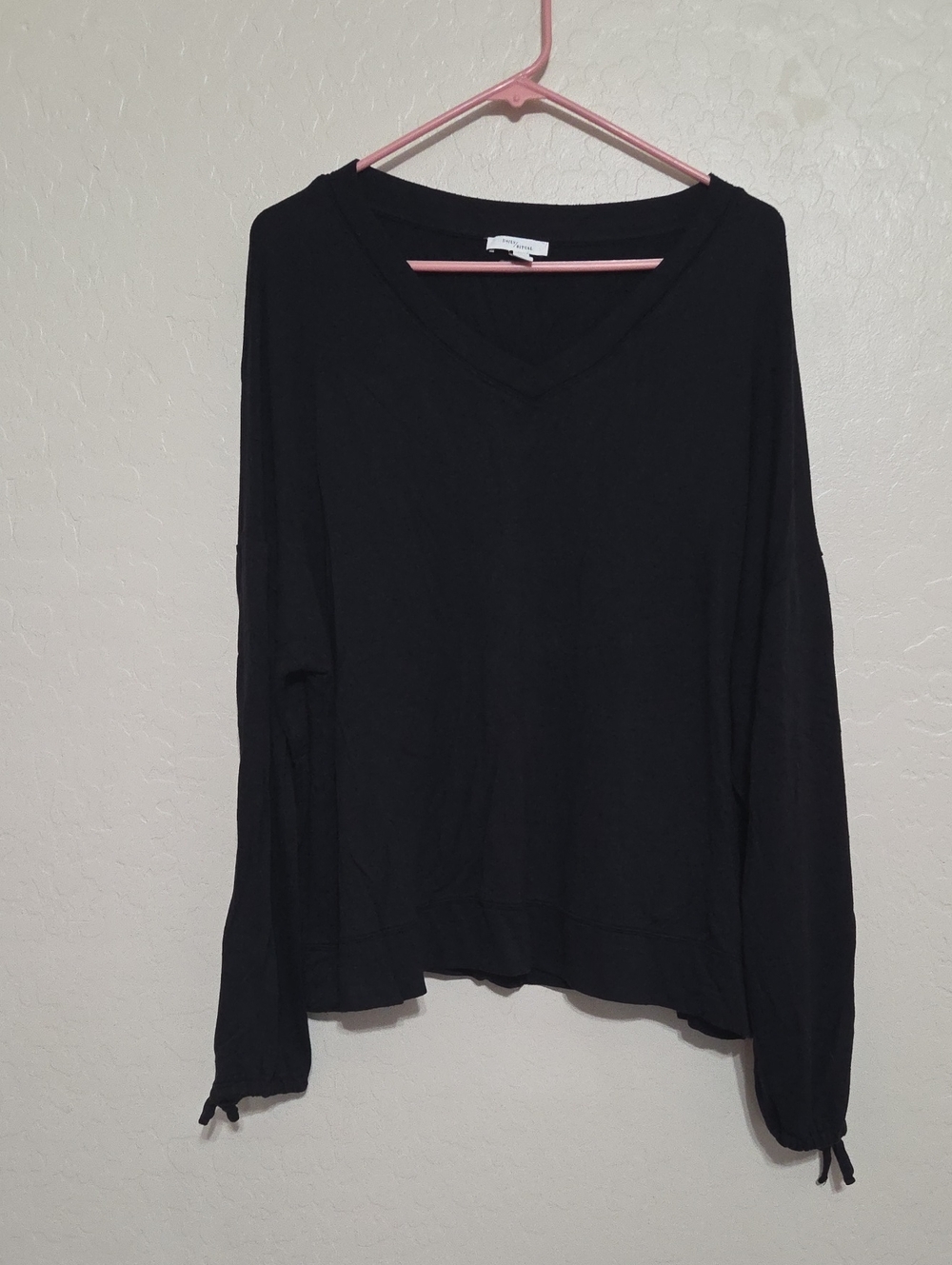 Daily Ritual Black V-Neck Long Sleeve Sweatshirt with Tie Cuffs